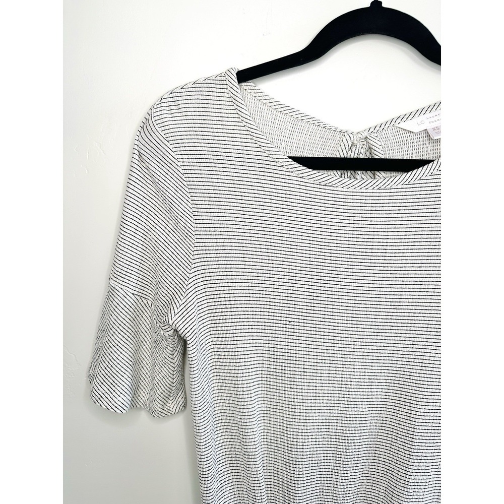 LC Lauren Conrad Striped Twist-Front Ruffle Sleeve Top XS Oversized Boho Career - Picture 3 of 16